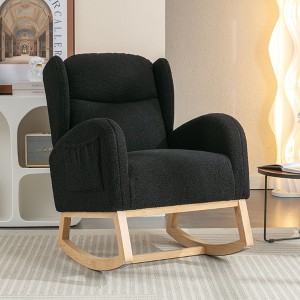 Teddy Fabric Rocking Chair With Packet Wood Legs,Ivory - 1 of 3