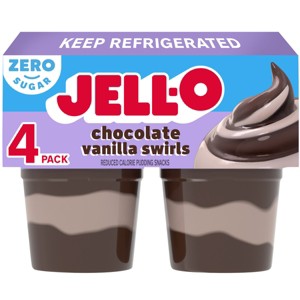 Jell-O Chocolate Vanilla Swirls Sugar Free Pudding Cups Snack - 14.5oz/4ct - 1 of 4