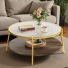 Mshliw Round Coffee Table with 2-Tier Glass Top and Gold Metal Base, Dining Table, Sofa Table, Center Table for Living Room, 29.9" - 3 of 4