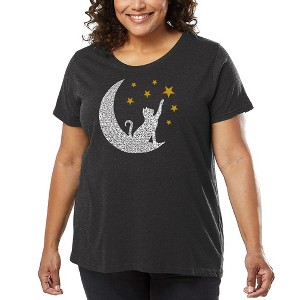 LA Pop Art Cat Moon - Women's Word Art T-Shirt - 1 of 4