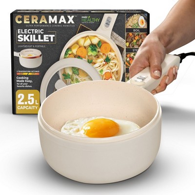 Ceramax Electric Hot Pot Nonstick Ceramic Skillet Pan Mini Cooker with Lid Steamer