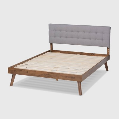 Devan Mid-Century Walnut & Light Grey Tufted Full Bed