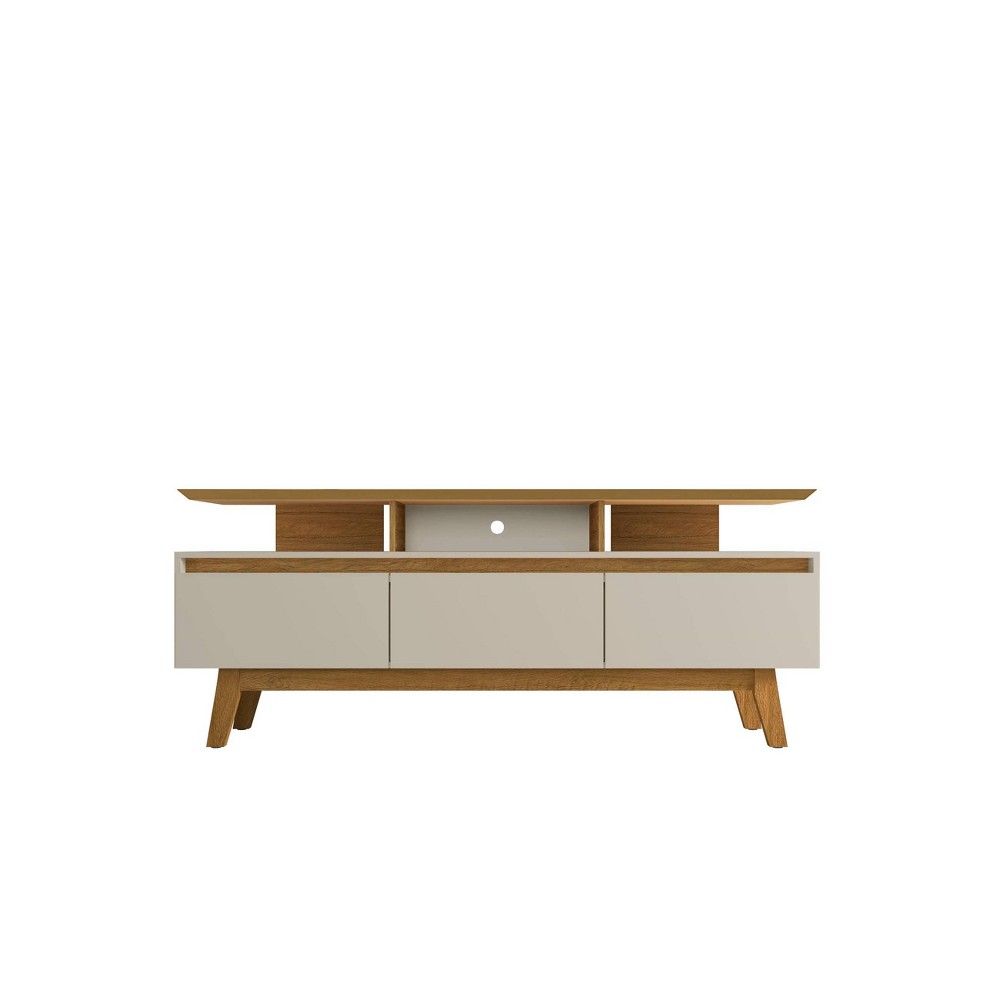 Yonkers TV Stand for TVs up to 65" Off White/Cinnamon - Manhattan Comfort: Mid-Century Modern Entertainment Center