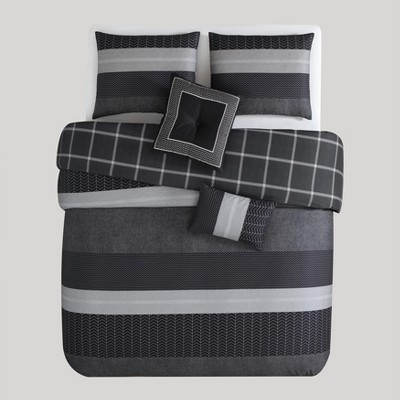 Black and Gray Cotton Queen Reversible Comforter Set