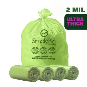 Simply Bio 56-60 Gallon Compostable Trash Bags Liners Flat-Top, Heavy Duty Extra Thick 2 Mil, 227.12 Liter, 80 Bags, Lawn, Yard, and Restaurant Use - 1 of 4