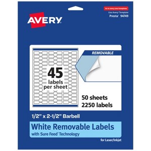 Avery Matte White Removable Barbell Labels with Sure Feed Technology, .5" x 2.5" - 1 of 4