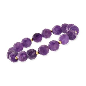 Ross-Simons 110.00 ct. t.w. Amethyst Bead Stretch Bracelet With 14kt Yellow Gold - 1 of 4
