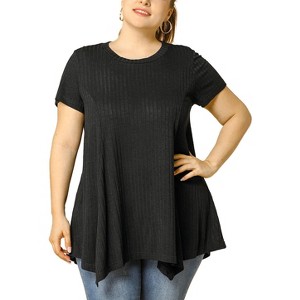 Agnes Orinda Women's Plus Size Ribbed Crew Neck Asymmetrical Hem Flowy Knit Casual Tunic Tops - 1 of 4