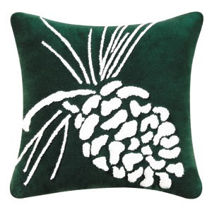 C&F Home 18" x 18" Pinecone on Green Tufted Pillow - 1 of 3