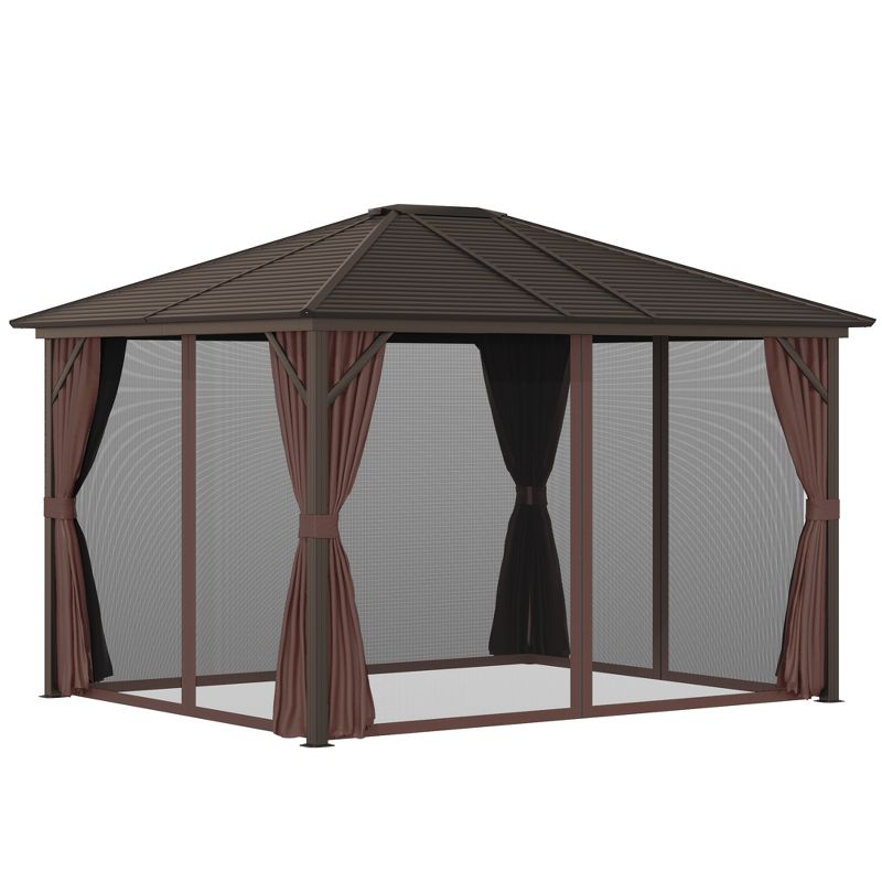 Outsunny 10' x12' Hardtop Gazebo with Aluminum Frame, Permanent Metal Roof Gazebo Canopy with 2 Hooks, Curtains and Netting for Garden, 5 of 10