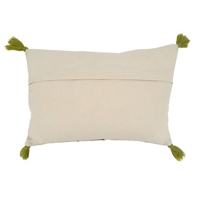 Green Embroidered Cotton Floral Throw Pillow Cover