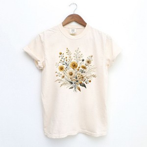 Simply Sage Market Women's Cream and Gold Bouquet Short Sleeve Garment Dyed Tee - 1 of 2