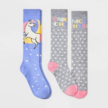 Girls' 2pk Unicorn Knee High Socks - Cat & Jack™ Blue