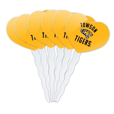 Towson University Tigers Heart Love Cupcake Picks Toppers Decoration Set of 6