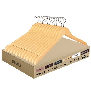 BP4U Premium Solid Wood Coat Hangers, Heavy Duty Non-Slip Hangers with 360° Swivel Hook & Contoured Shoulders, Space-Saving for Jackets & Suits - 1 of 4