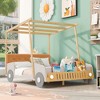 Wooden Car Bed with Pillows, Ceiling Cloth and LED, Natural - ModernLuxe - 2 of 4