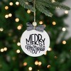 Northlight Wooden "Merry Christmas" Disc Ornament with Plaid Bow - 4" - White and Black - 2 of 4