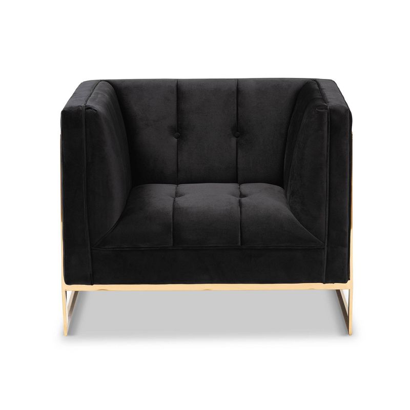 Ambra Velvet Fabric Upholstered and Button Tufted Armchair Black/Gold - Baxton Studio, 3 of 11