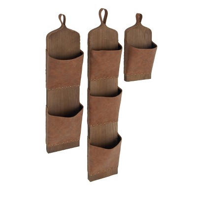 Set of 3 Rustic Leather Magazine Rack Holder Brown - Olivia & May