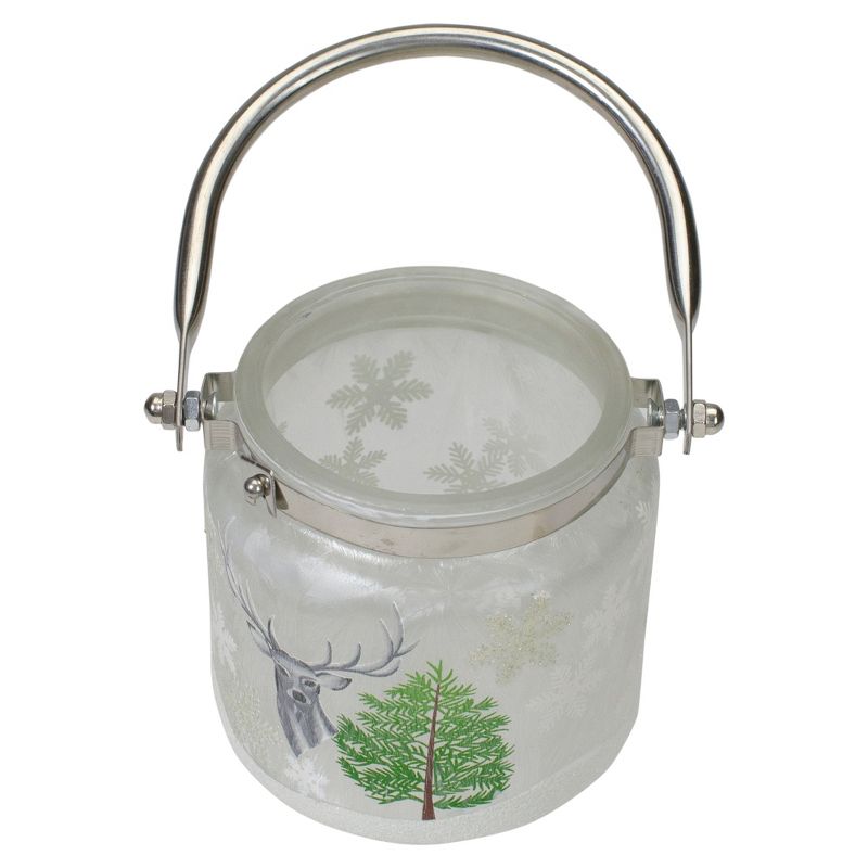 Northlight 4" Deer, Pine and Snowflakes Hand Painted Flameless Glass Candle Lantern, 5 of 6