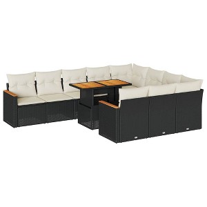 vidaXL Garden Sofa Set Black, Cream White - Black and Cream - 1 of 4