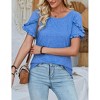 Women's Summer Short Sleeve T-Shirt Casual Round Neck Top With Ruffle Trim - 3 of 4
