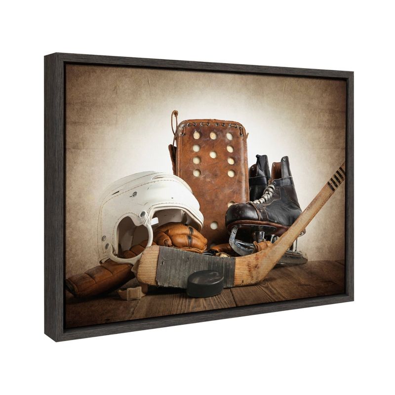 18&#34; x 24&#34; Sylvie Hockey Gear Framed Canvas by Shawn St. Peter Gray - DesignOvation, 3 of 10