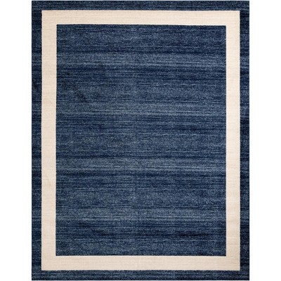 Navy Blue and Ivory Rectangular Tufted Synthetic Area Rug