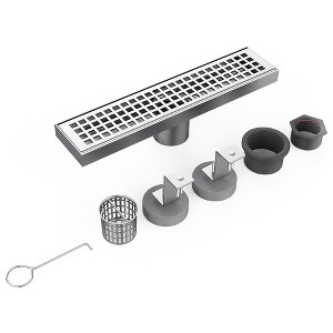 Whizmax Linear Drain, Brushed Nickel Shower Floor Drain, High Flow Shower Drain Kit with Removable Grid Cover, Hair Filter,Stainless Steel - 1 of 4