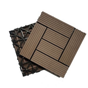 Vynxaria 20 Pieces of 11.8 Inch Dark Gray Interlocking Wood Look Tiles with Irregular Stripes, Waterproof for Indoor & Out, Patio, Balcony, Backyard - 1 of 4