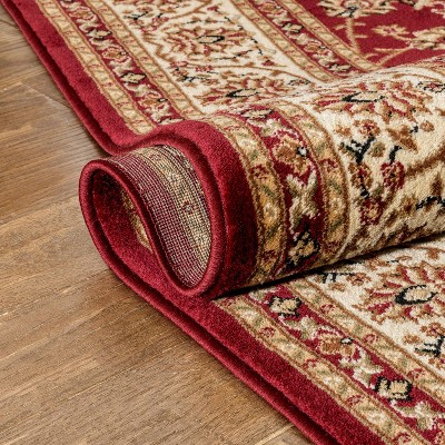 Sarouk Red Floral Oriental Runner Rug with Jute Backing