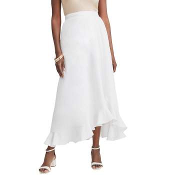 Jessica London Women's Plus Size Linen Ruffle Maxi Skirt