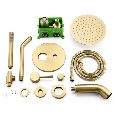 Brushed Gold Brass Rain Shower System with Handheld