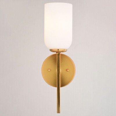 VAXCEL Shelby 1 Light Gold Brass Transitional Bathroom Vanity Fixture White Glass