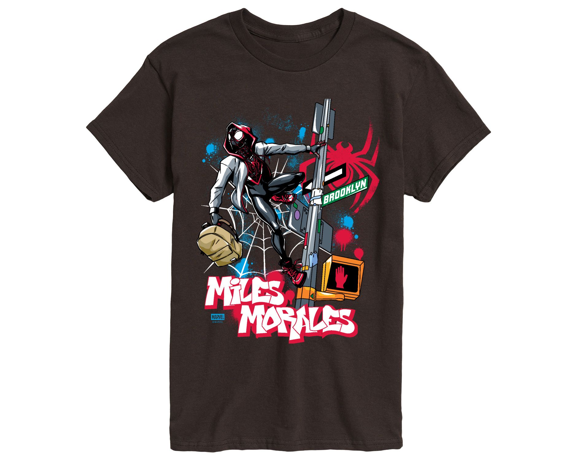 Men's Marvel Spider-Man Miles Morales Street Short Sleeve Graphic T-Shirt - Dark Brown - 2 X-Large