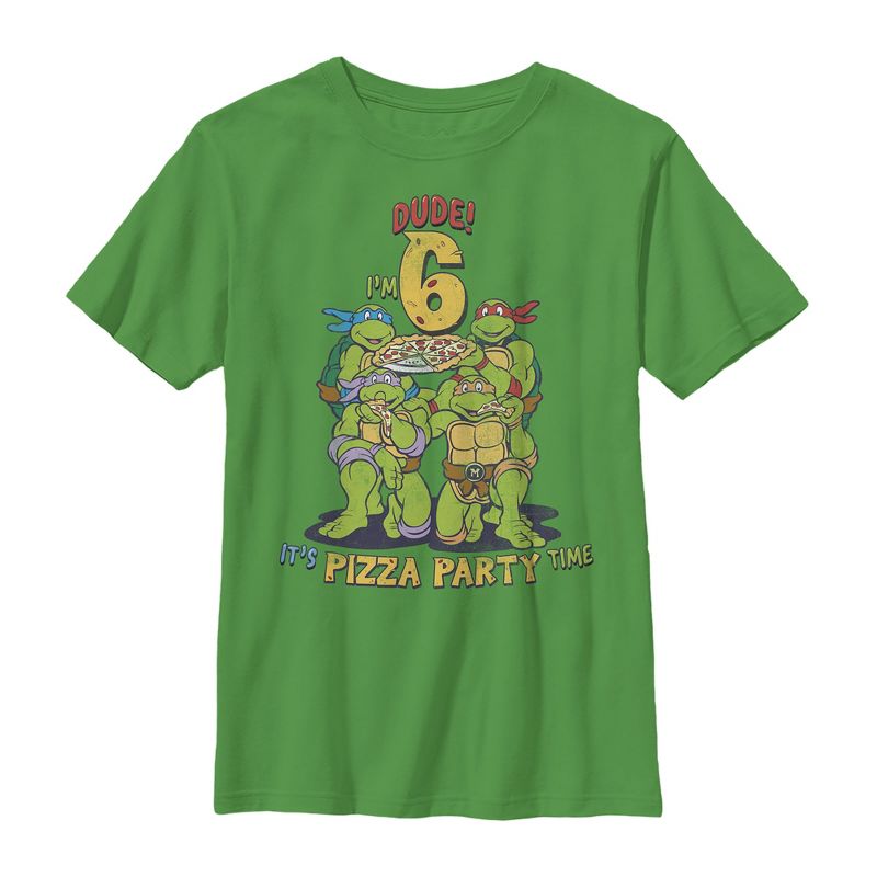 Boy's Teenage Mutant Ninja Turtles 6th Birthday Pizza Party T-Shirt, 1 of 4