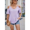 Womens Eyelet  Embroidery Tops Spaghetti Straps Short Sleeve Cold Shoulder Front Knit Casual Summer Lightweight Blouses for Women - 3 of 4