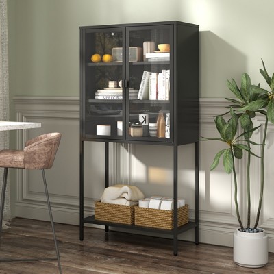 TOAOTBNBO Metal Bookshelves with Storage Cabinet, Upright Bookcase with Glass Doors and Adjustable Shelves Office Tall Display Book Shelf