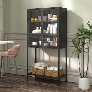 TOAOTBNBO Metal Bookshelves with Storage Cabinet, Upright Bookcase with Glass Doors and Adjustable Shelves Office Tall Display Book Shelf - 1 of 4