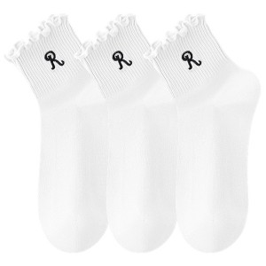 Anna-Kaci 3-Pack Women's Crew Socks with Ruffle Lettuce Edge Trim and Delicate Embroidered Detail - 1 of 3