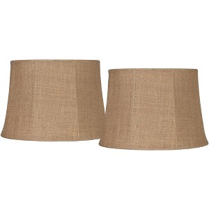 Springcrest Set of 2 Softback Drum Lamp Shades Natural Burlap Medium 13" Top x 16" Bottom x 11" Slant Spider Harp Finial Fitting - 1 of 4