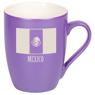 Elanze Designs Mexico Mexican Flag 10 Ounce Ceramic Laser-Etched Engraved Drinkware Mug, Metallic Passion Purple