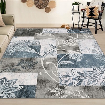 Washable Area Rug for Living Room Bedroom Rug Modern Floral Area Rug Non Slip Rugs Soft Low Pile Stain Resistant Carpet