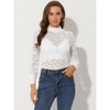 INSPIRE CHIC Women's See-Through Stretch Smocked High-Neck Long-Sleeve Lace Floral Blouse - 3 of 4