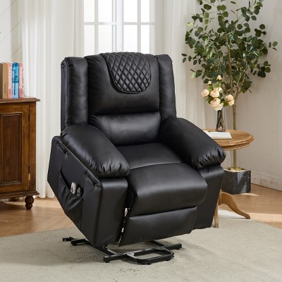 Heated Massage Power Lift Recliner Chair for Seniors,39"W PU Remote Control Sofa with Side Pockets for Living Room-Baofuwish