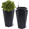 Acekool Set of 2 Self-Watering 16" Tall Planters with Wheels, Water Level Monitor, Large Indoor Outdoor Flower Pots, Drainage, Black - 2 of 4