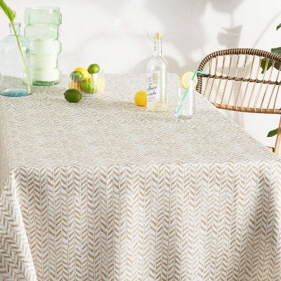 60" X 84" Maui Herringbone Fabric Tablecloth Natural - Tommy Bahama