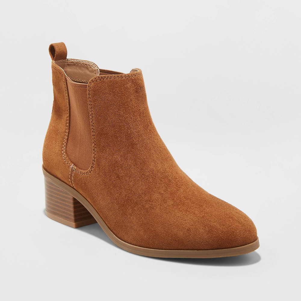 Women's Ellie Microsuede Wide Width Chelsea Bootie - A New Day Cognac 7W, Red was $29.99 now $17.99 (40.0% off)