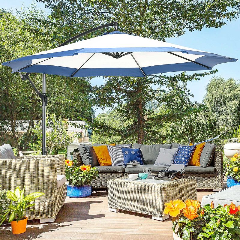 Outsunny 10' Patio Umbrella, Hanging Offset Outdoor Umbrella Cantilever Includes Crank and Cross Base, Fade Resistant for Yard, Garden, Pool, 2 of 7