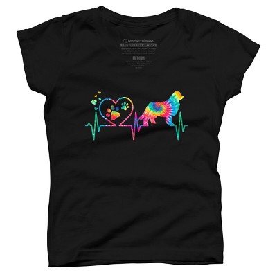 Girl's Design By Humans Newfoundland Tie Dye Heart Beat Paw Prints By MiuMiuShop T-Shirt